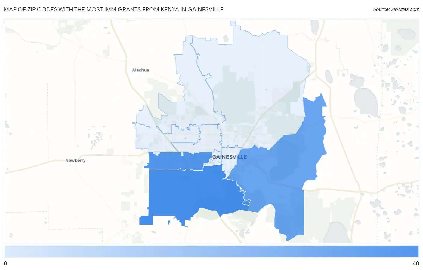 Zip Codes with the Most Immigrants from Kenya in Gainesville Map