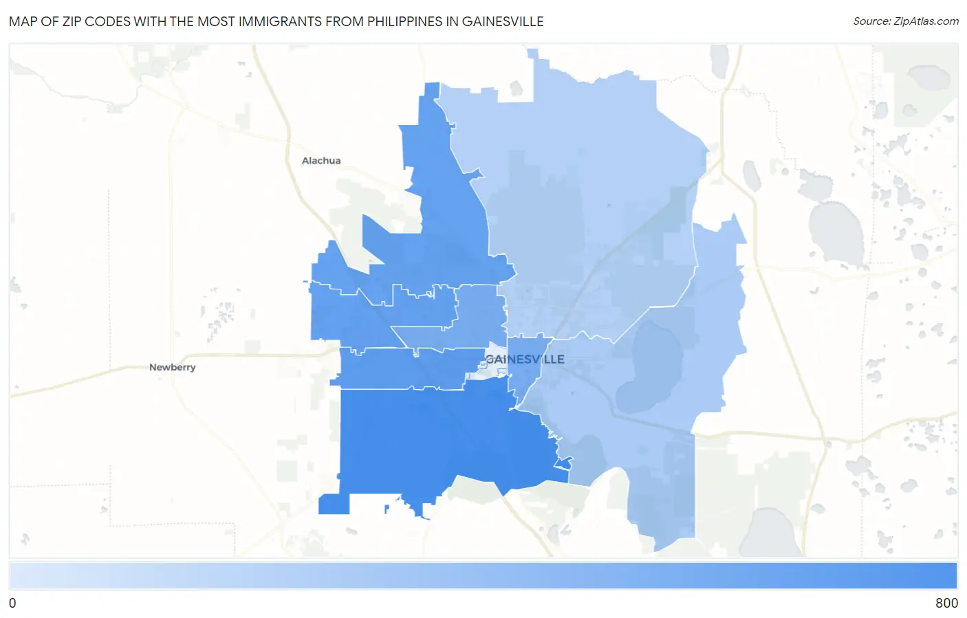 Zip Codes with the Most Immigrants from Philippines in Gainesville Map