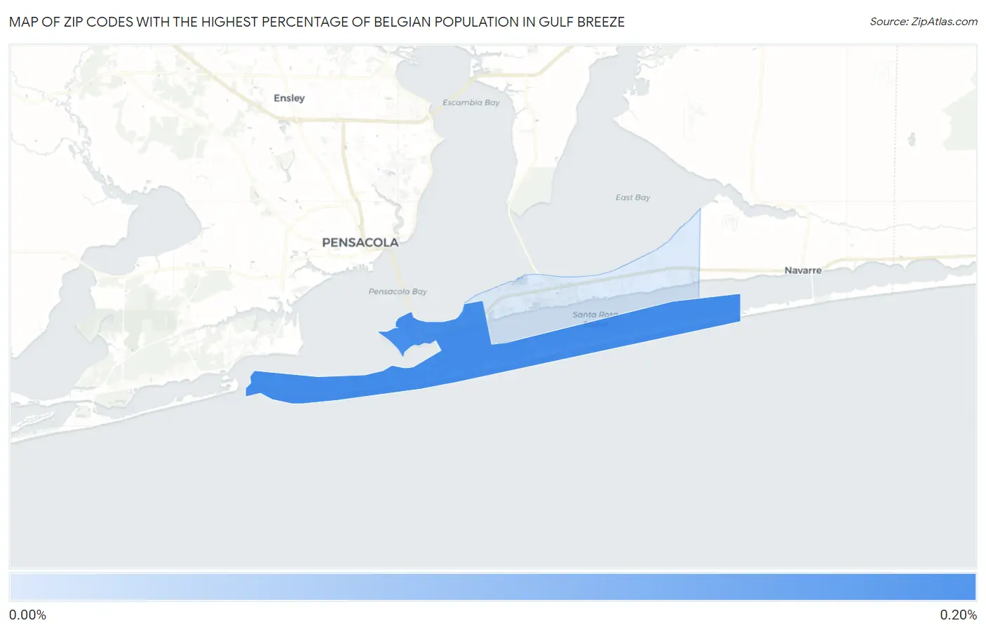 Zip Codes with the Highest Percentage of Belgian Population in Gulf Breeze Map