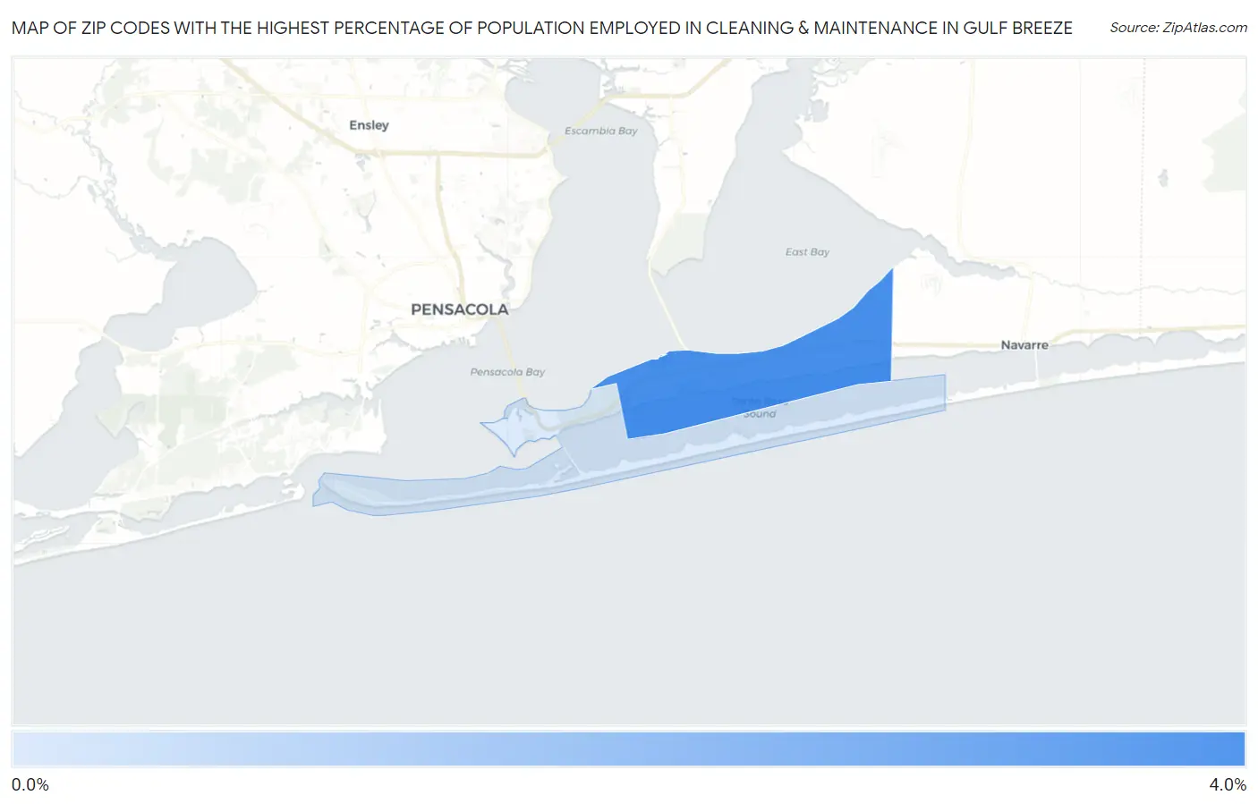 Zip Codes with the Highest Percentage of Population Employed in Cleaning & Maintenance in Gulf Breeze Map
