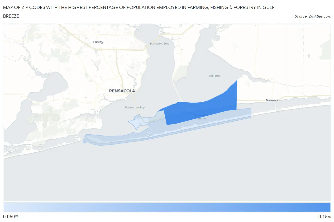 Zip Codes with the Highest Percentage of Population Employed in Farming, Fishing & Forestry in Gulf Breeze Map