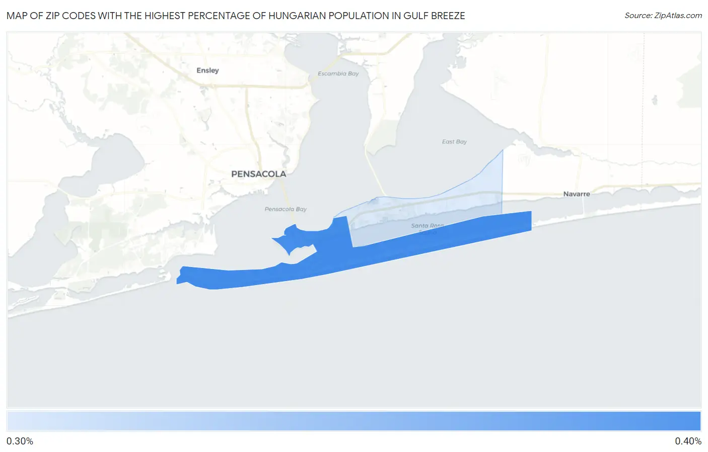 Zip Codes with the Highest Percentage of Hungarian Population in Gulf Breeze Map
