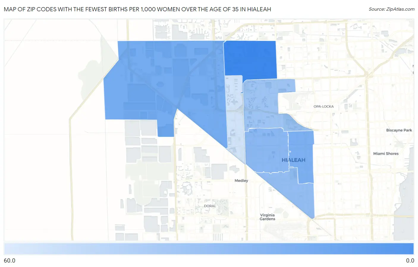 Zip Codes with the Fewest Births per 1,000 Women Over the Age of 35 in Hialeah Map