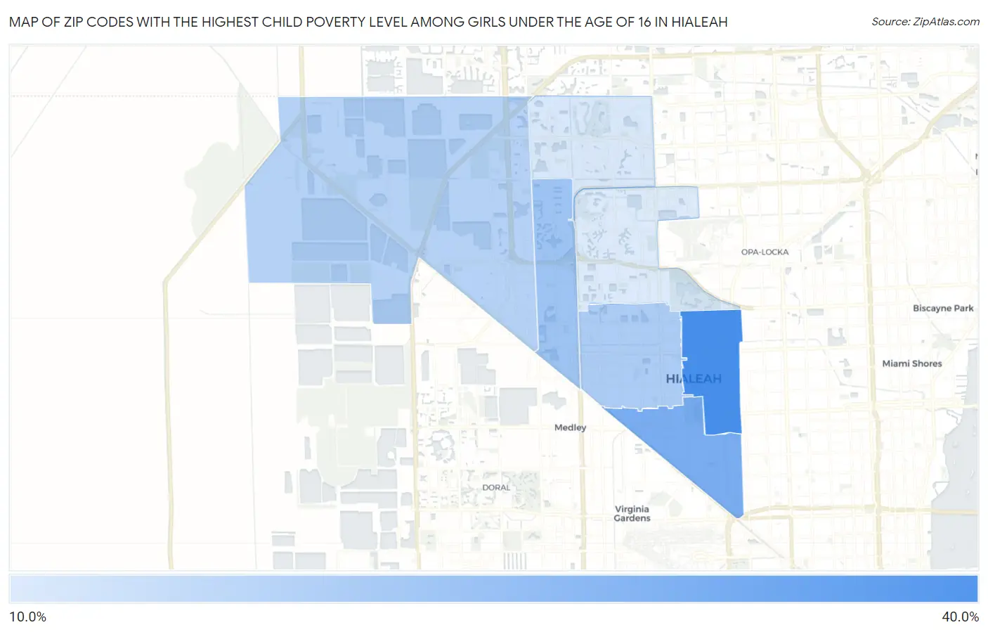 Zip Codes with the Highest Child Poverty Level Among Girls Under the Age of 16 in Hialeah Map
