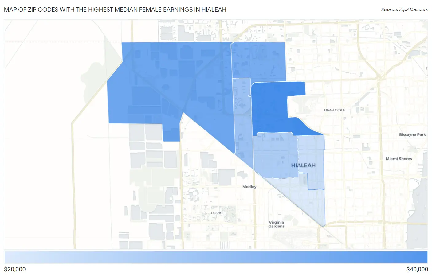 Zip Codes with the Highest Median Female Earnings in Hialeah Map