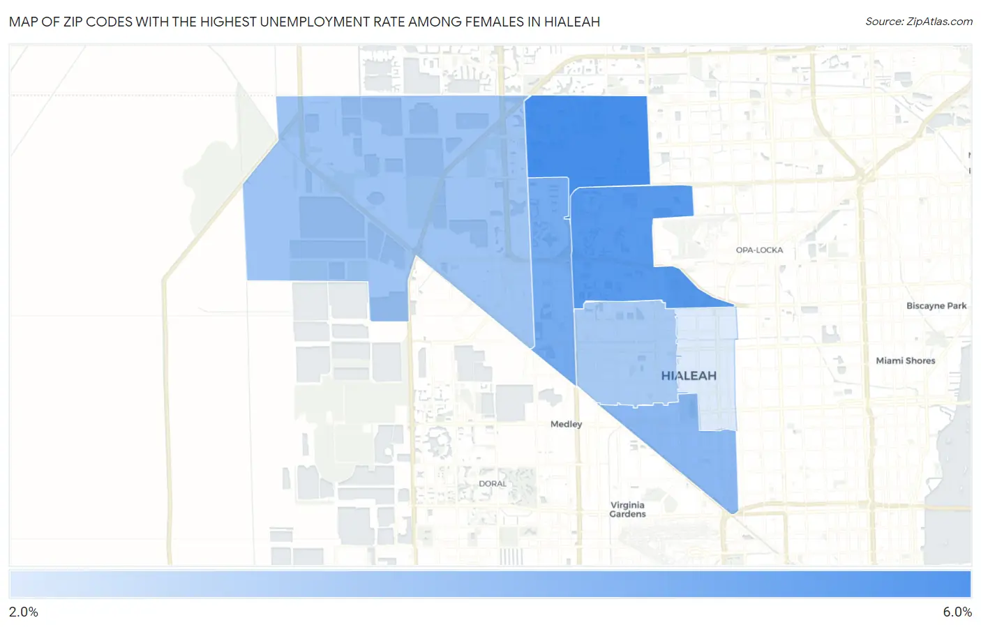 Zip Codes with the Highest Unemployment Rate Among Females in Hialeah Map