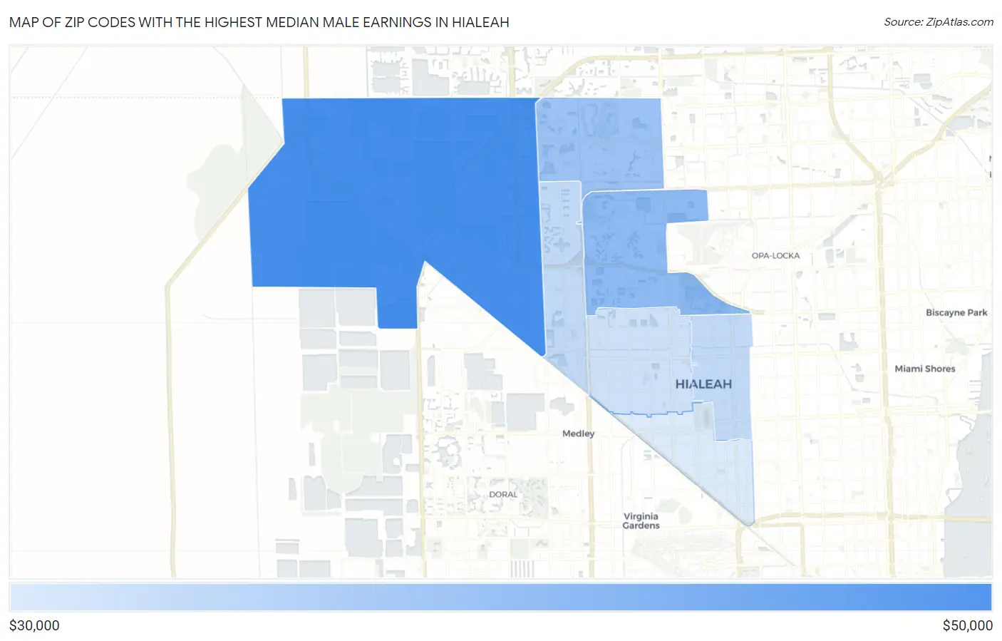 Zip Codes with the Highest Median Male Earnings in Hialeah Map