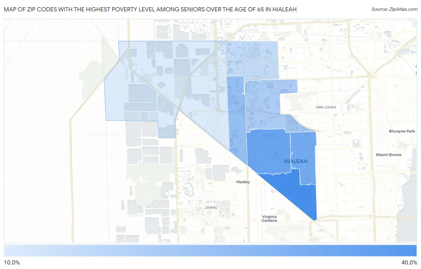 Zip Codes with the Highest Poverty Level Among Seniors Over the Age of 65 in Hialeah Map