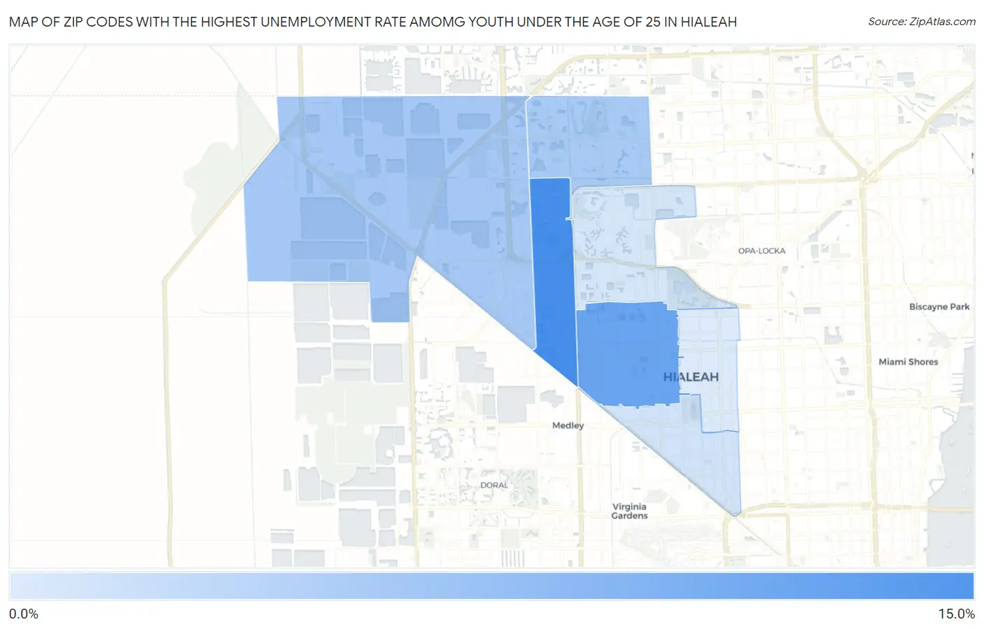 Zip Codes with the Highest Unemployment Rate Amomg Youth Under the Age of 25 in Hialeah Map
