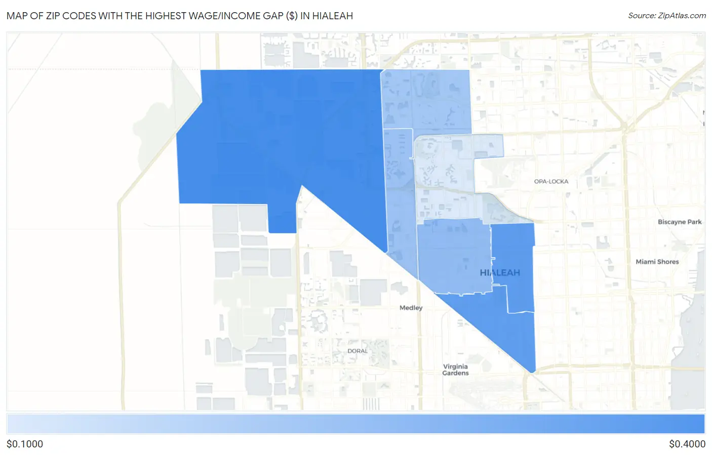 Zip Codes with the Highest Wage/Income Gap ($) in Hialeah Map