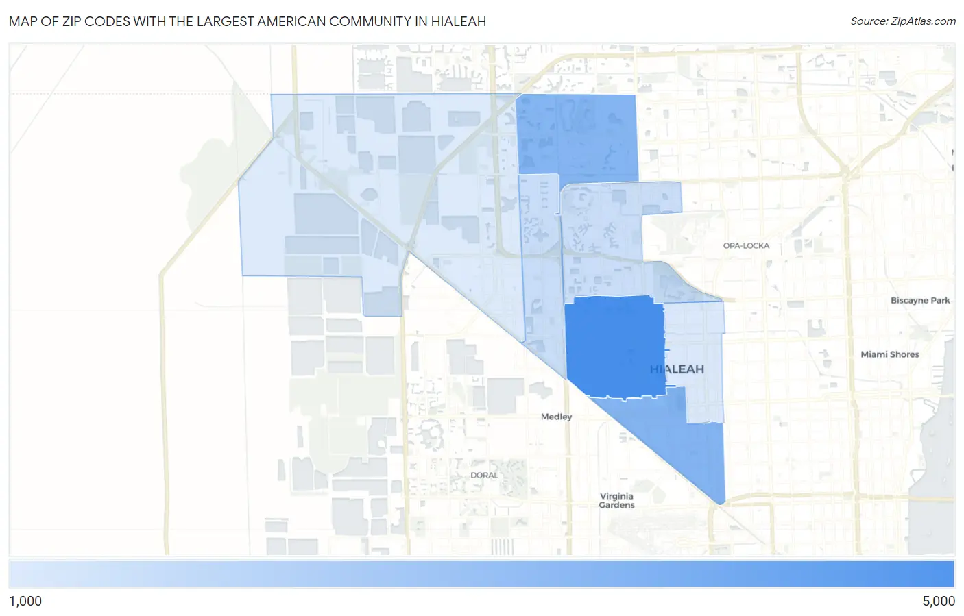 Zip Codes with the Largest American Community in Hialeah Map