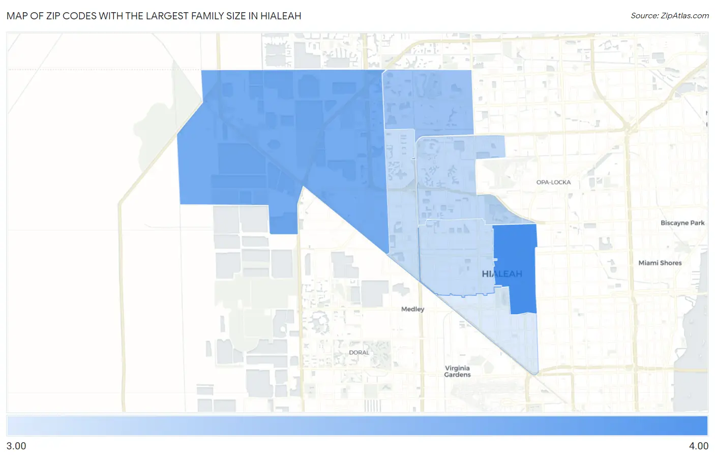 Zip Codes with the Largest Family Size in Hialeah Map