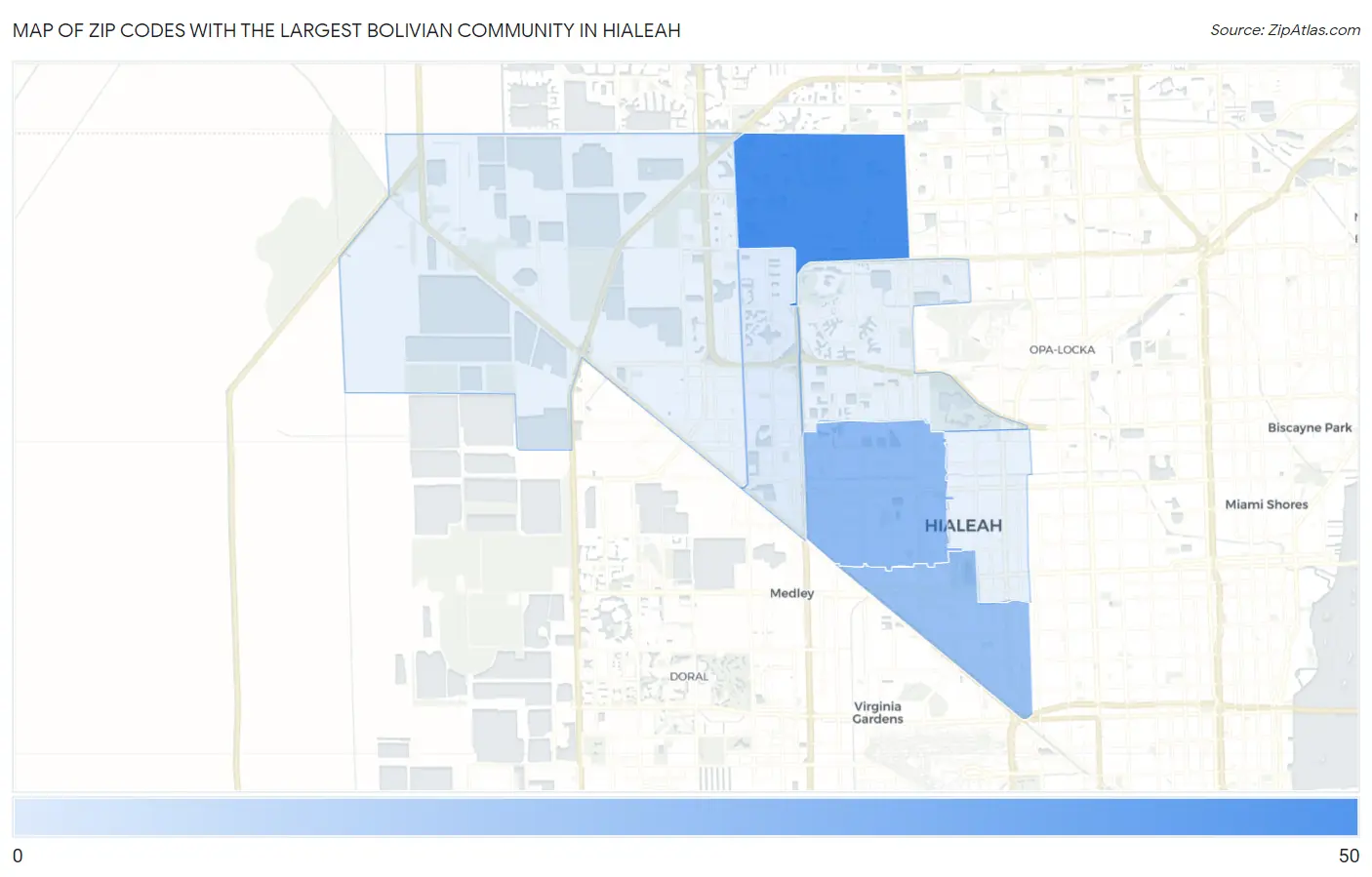 Zip Codes with the Largest Bolivian Community in Hialeah Map