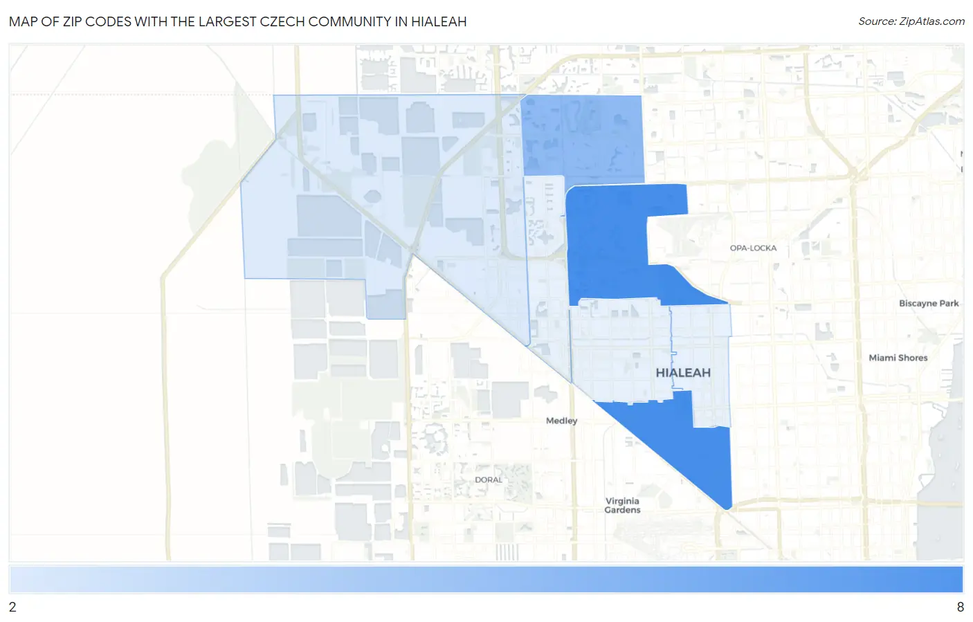 Zip Codes with the Largest Czech Community in Hialeah Map