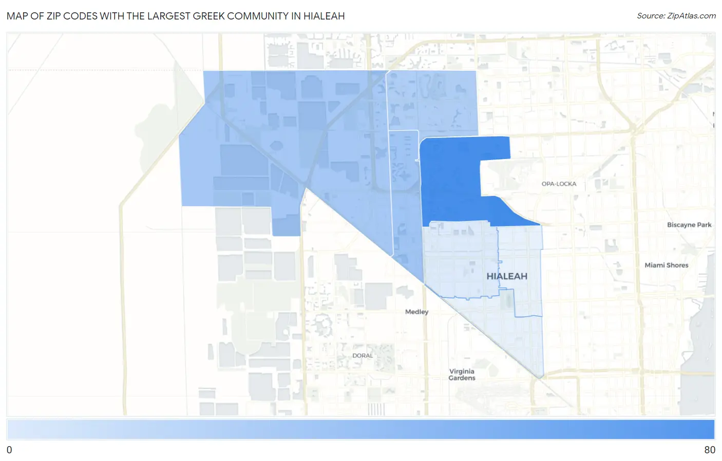 Zip Codes with the Largest Greek Community in Hialeah Map