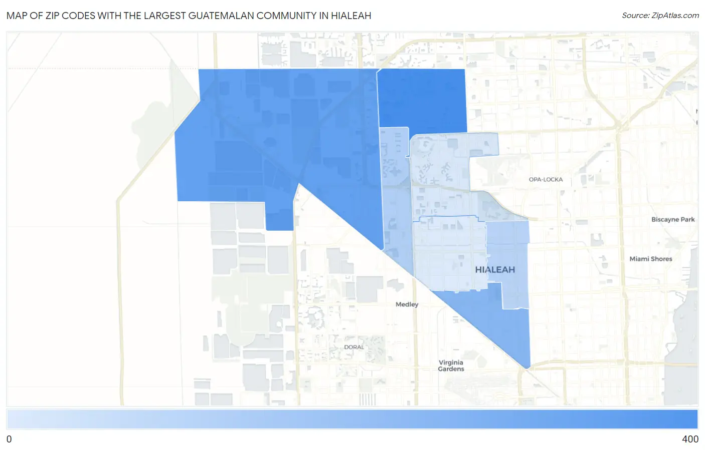 Zip Codes with the Largest Guatemalan Community in Hialeah Map