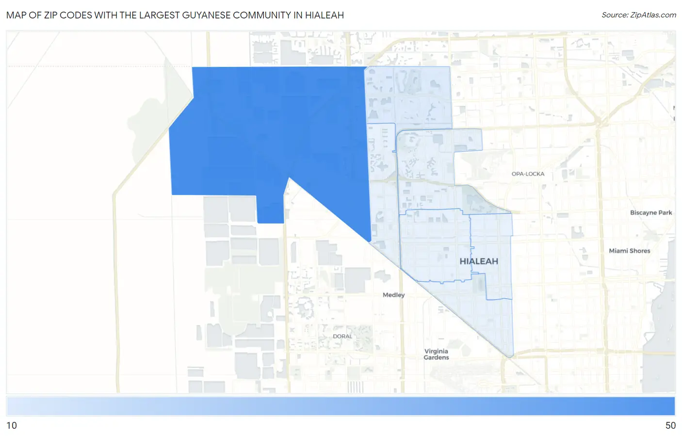 Zip Codes with the Largest Guyanese Community in Hialeah Map