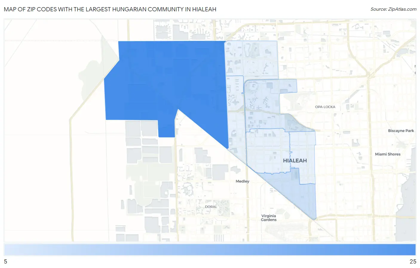 Zip Codes with the Largest Hungarian Community in Hialeah Map