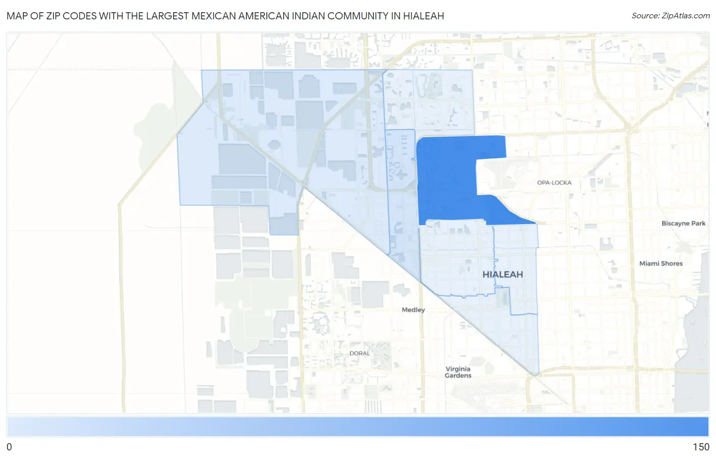 Zip Codes with the Largest Mexican American Indian Community in Hialeah Map