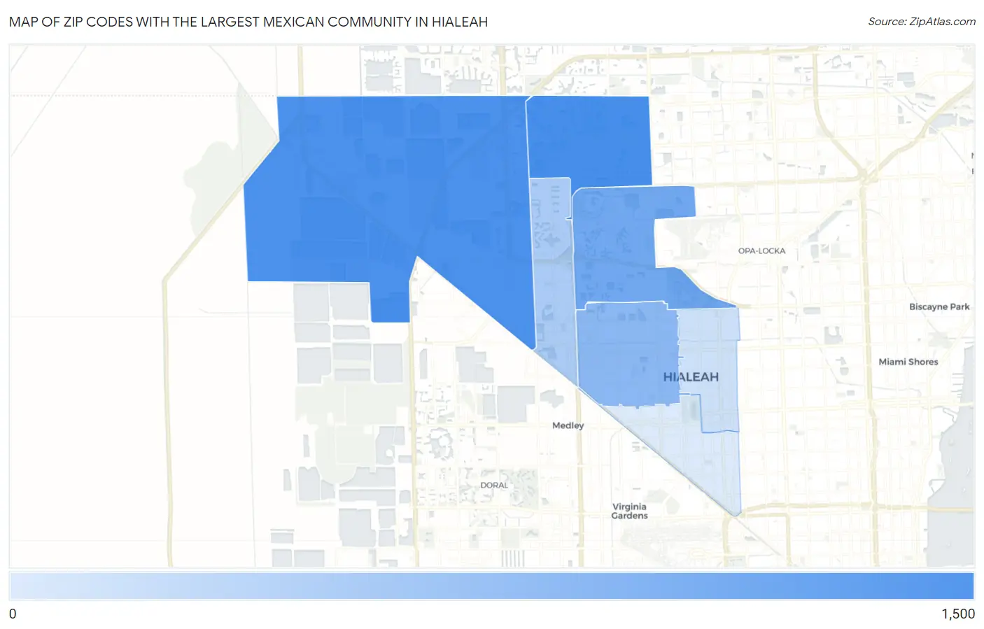 Zip Codes with the Largest Mexican Community in Hialeah Map