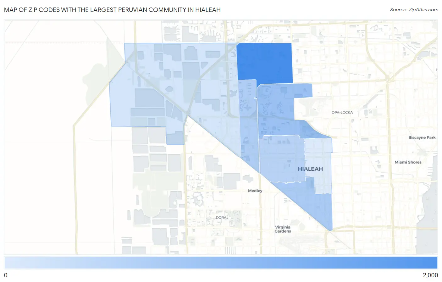 Zip Codes with the Largest Peruvian Community in Hialeah Map