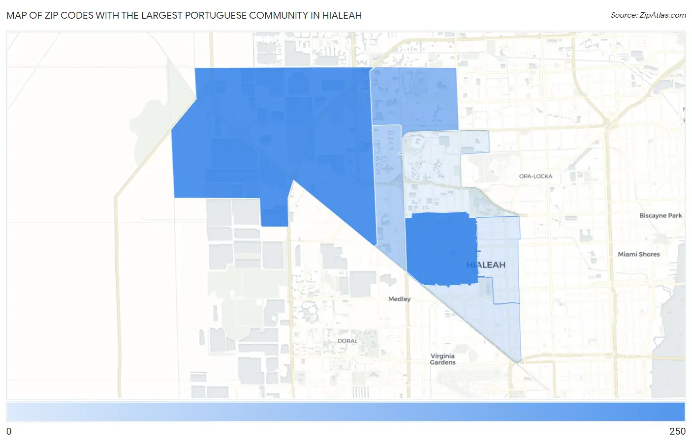 Zip Codes with the Largest Portuguese Community in Hialeah Map