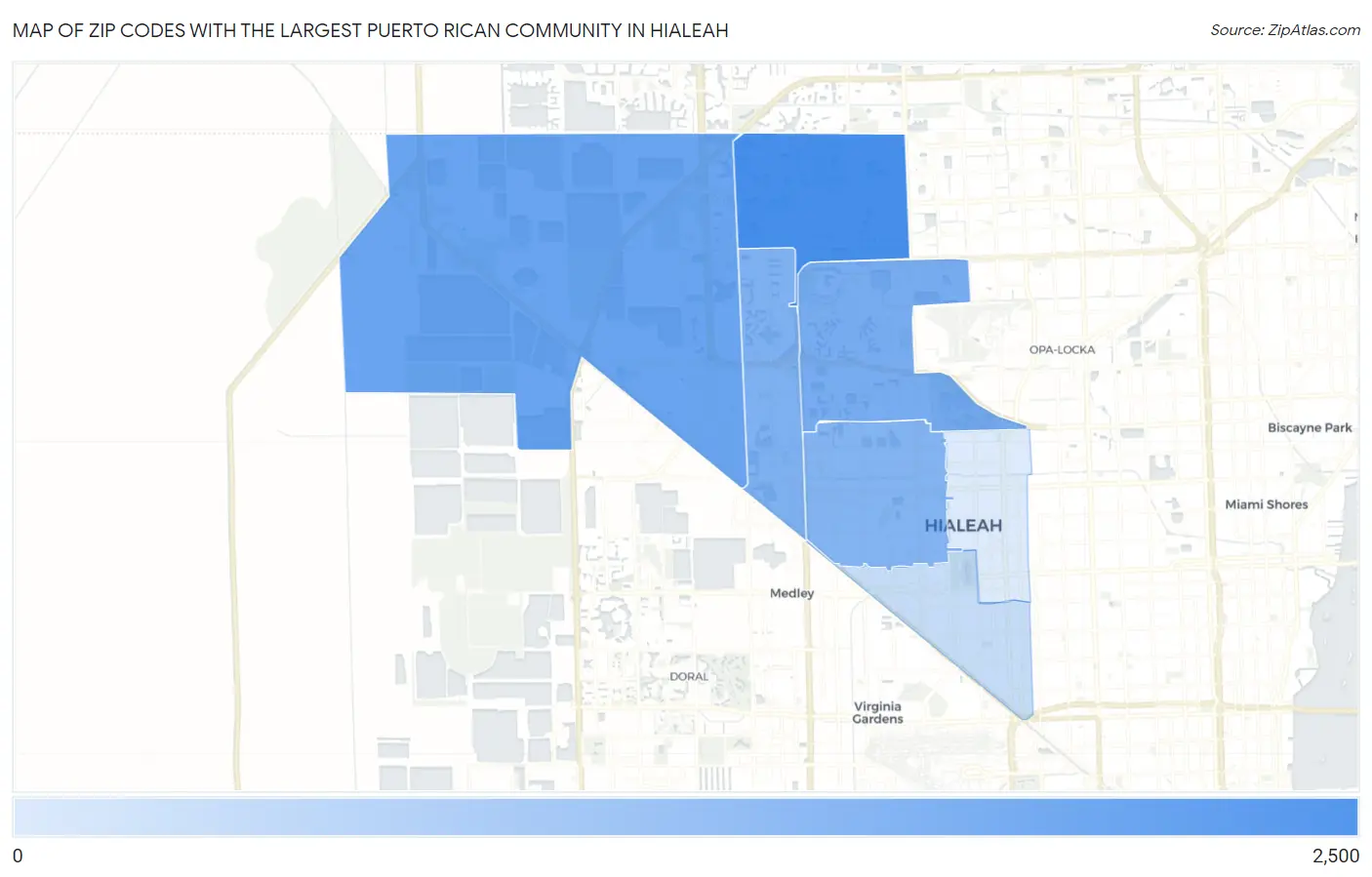 Zip Codes with the Largest Puerto Rican Community in Hialeah Map