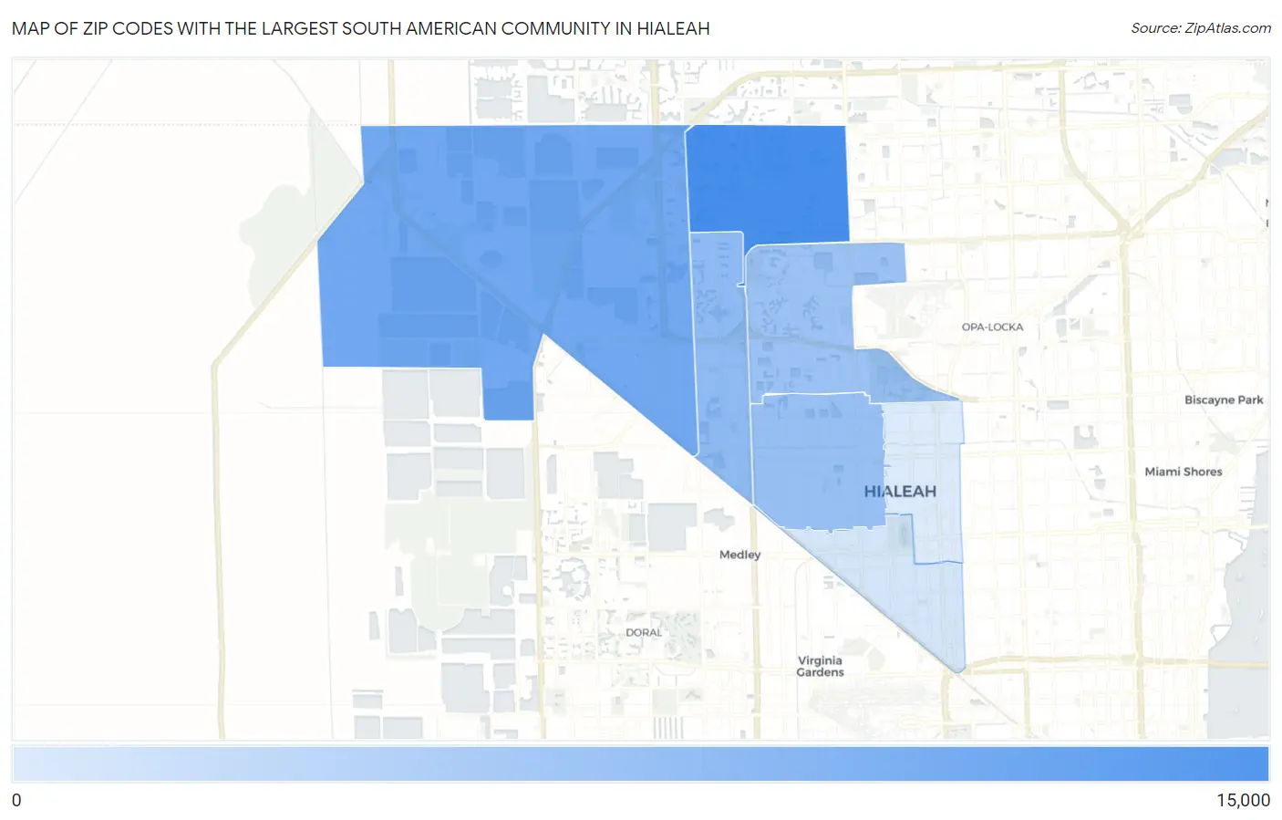 Zip Codes with the Largest South American Community in Hialeah Map