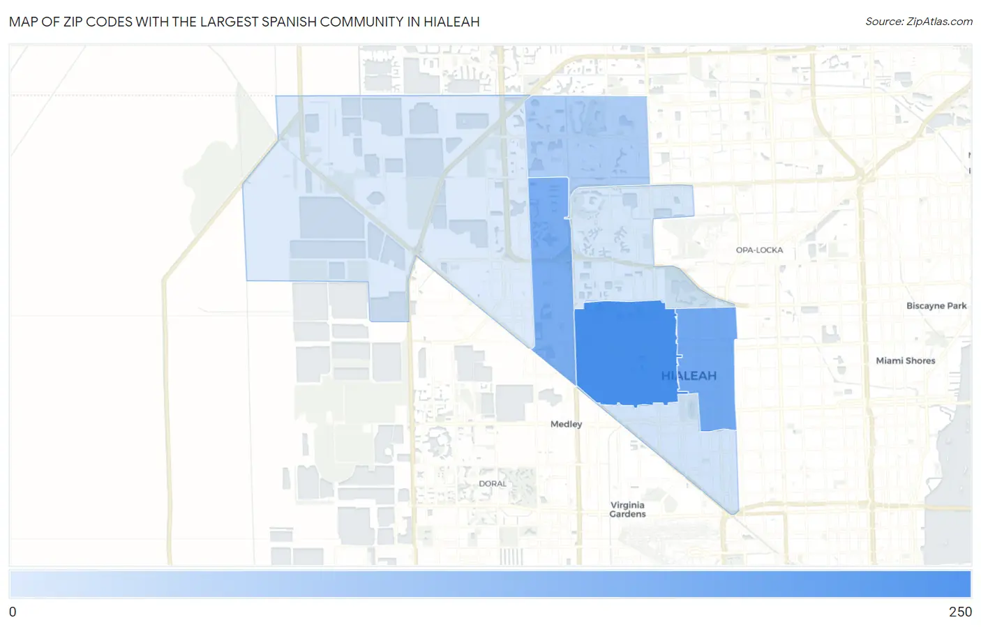 Zip Codes with the Largest Spanish Community in Hialeah Map