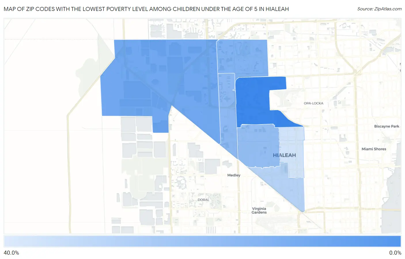 Zip Codes with the Lowest Poverty Level Among Children Under the Age of 5 in Hialeah Map