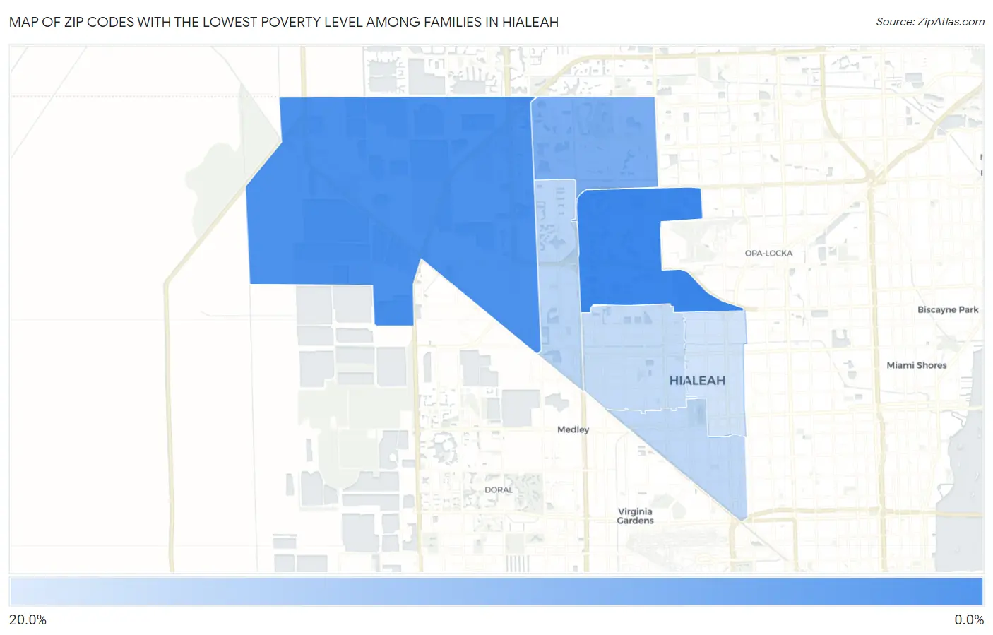 Zip Codes with the Lowest Poverty Level Among Families in Hialeah Map