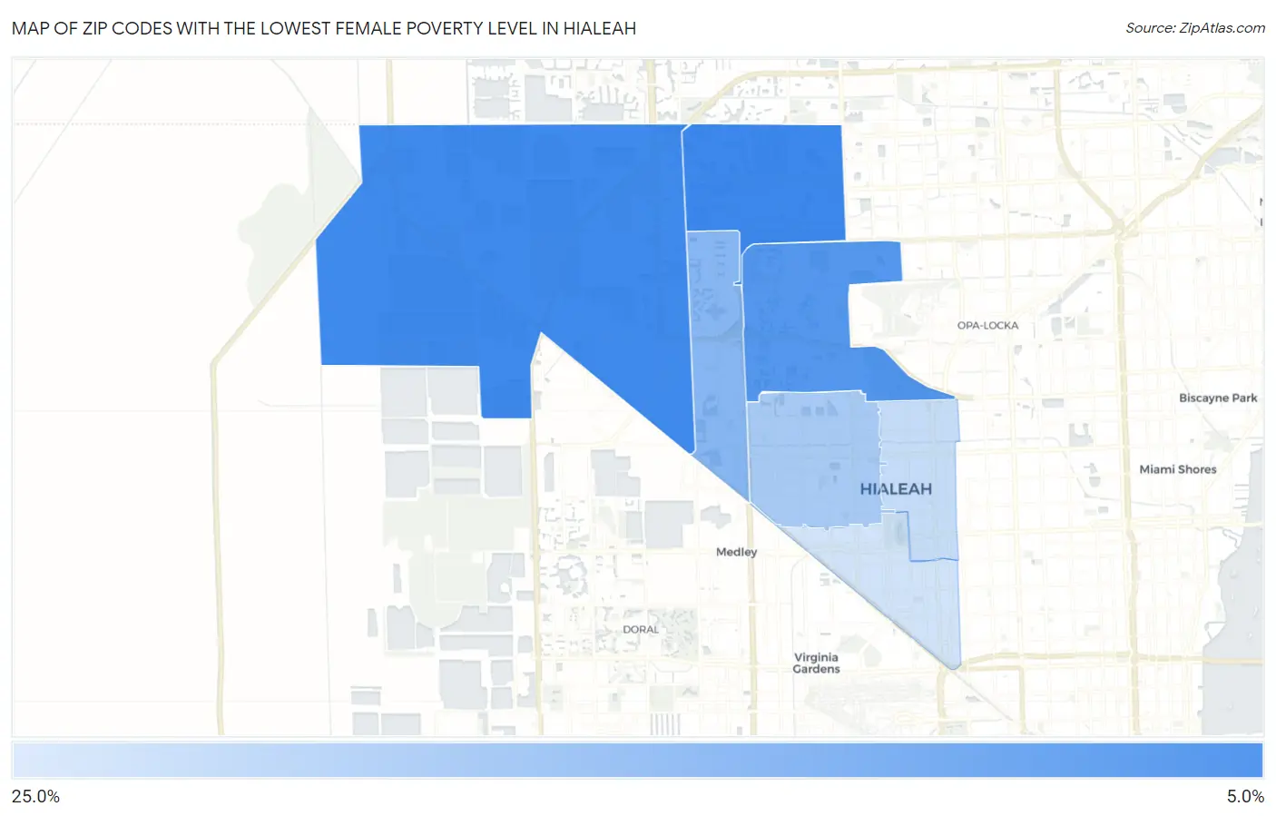 Zip Codes with the Lowest Female Poverty Level in Hialeah Map