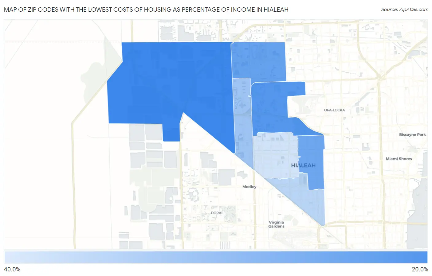 Zip Codes with the Lowest Costs of Housing as Percentage of Income in Hialeah Map