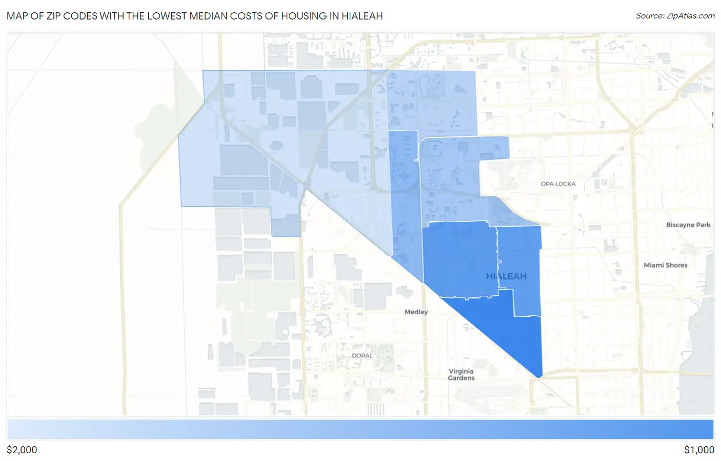 Zip Codes with the Lowest Median Costs of Housing in Hialeah Map