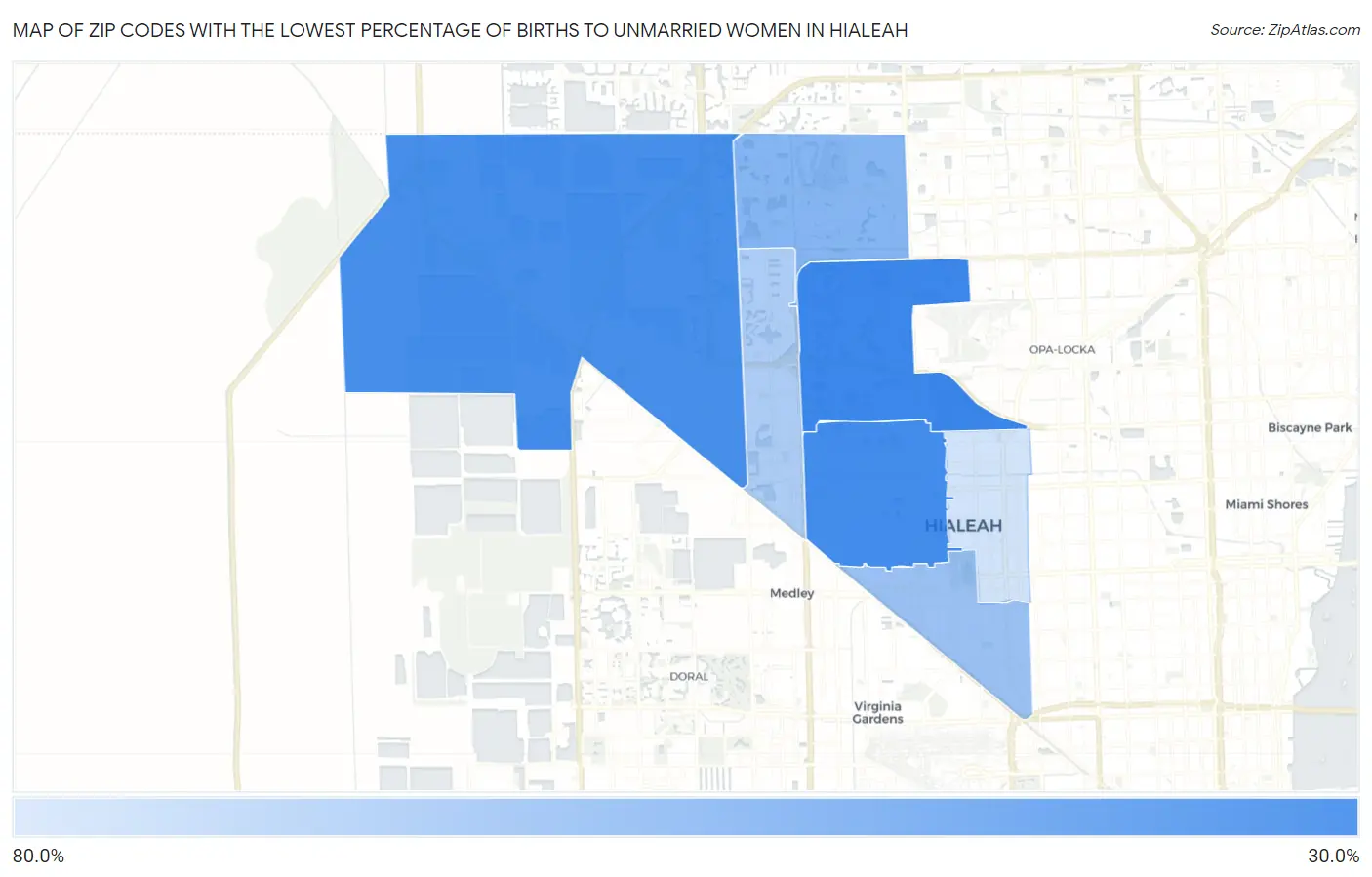 Zip Codes with the Lowest Percentage of Births to Unmarried Women in Hialeah Map