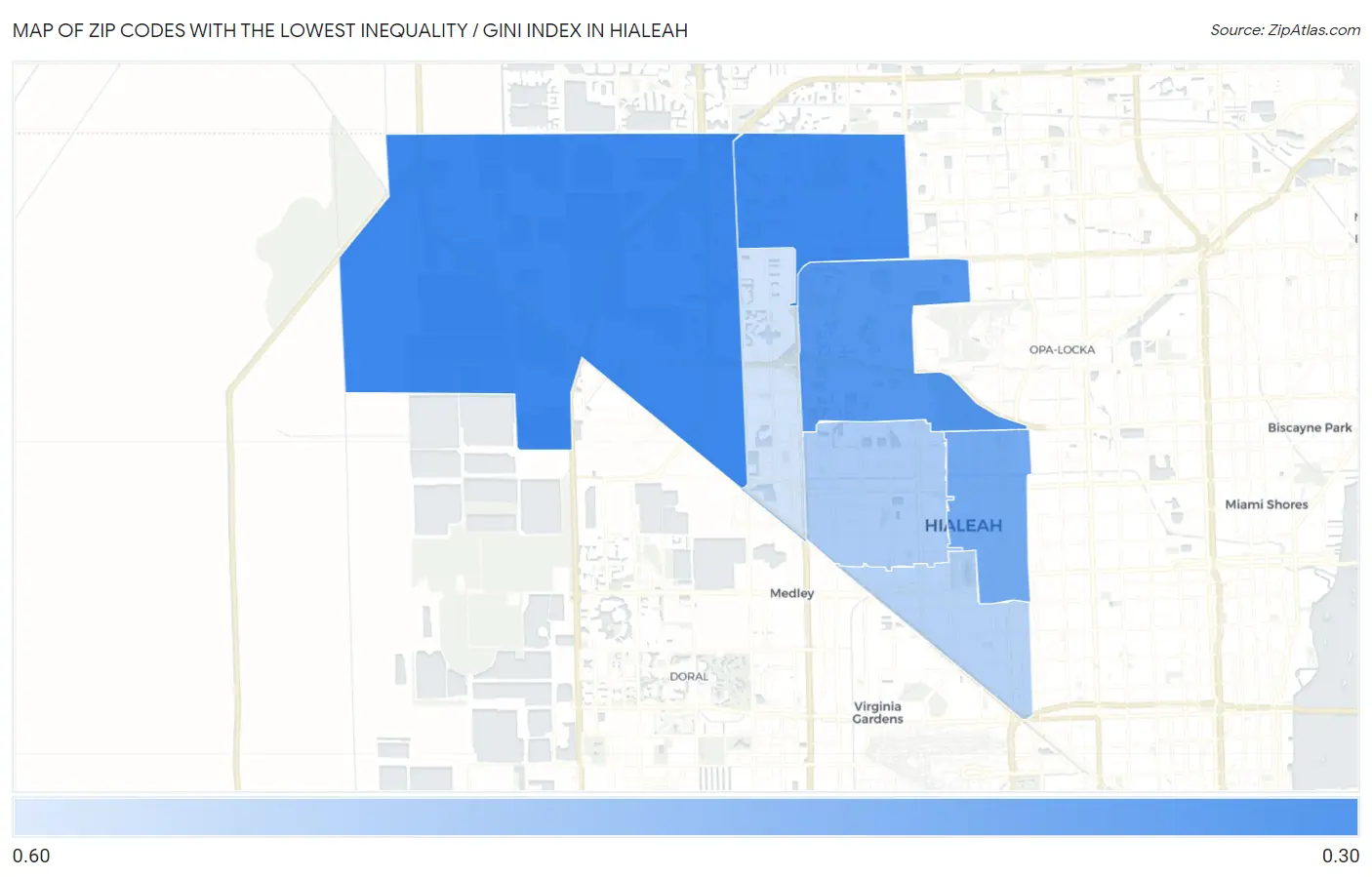 Zip Codes with the Lowest Inequality / Gini Index in Hialeah Map