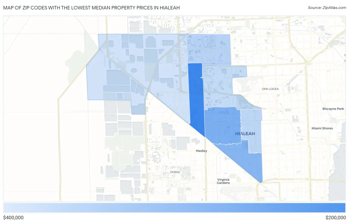 Zip Codes with the Lowest Median Property Prices in Hialeah Map