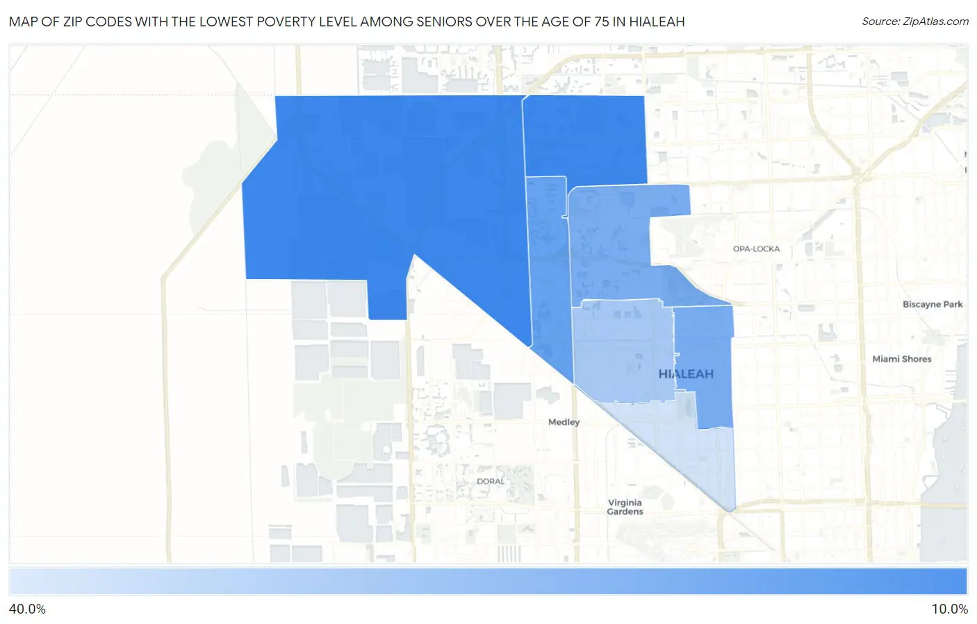 Zip Codes with the Lowest Poverty Level Among Seniors Over the Age of 75 in Hialeah Map