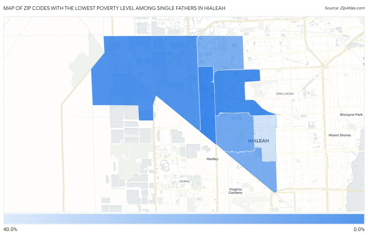 Zip Codes with the Lowest Poverty Level Among Single Fathers in Hialeah Map