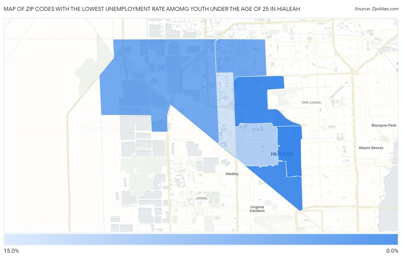 Zip Codes with the Lowest Unemployment Rate Amomg Youth Under the Age of 25 in Hialeah Map