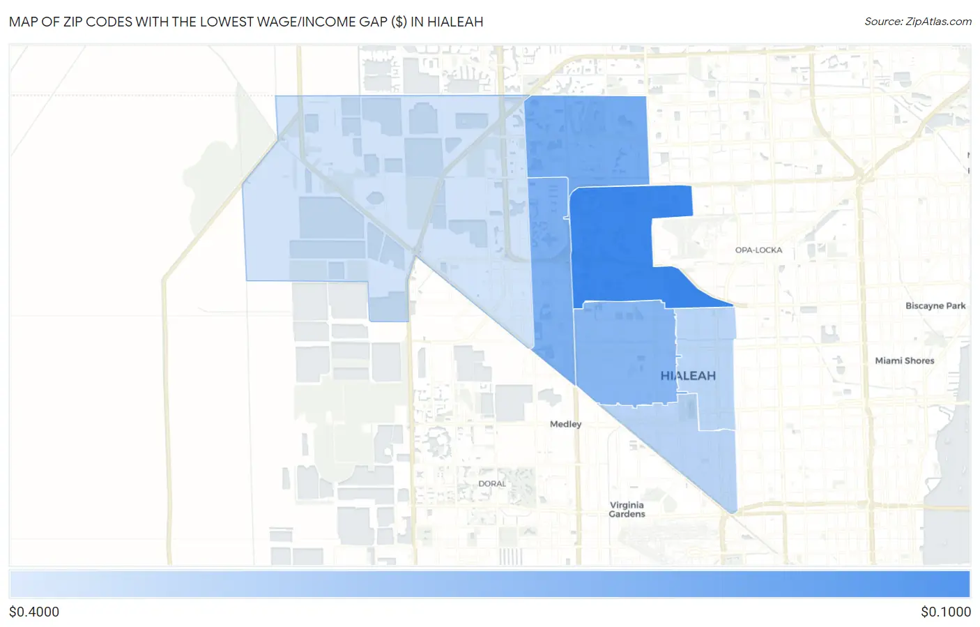Zip Codes with the Lowest Wage/Income Gap ($) in Hialeah Map
