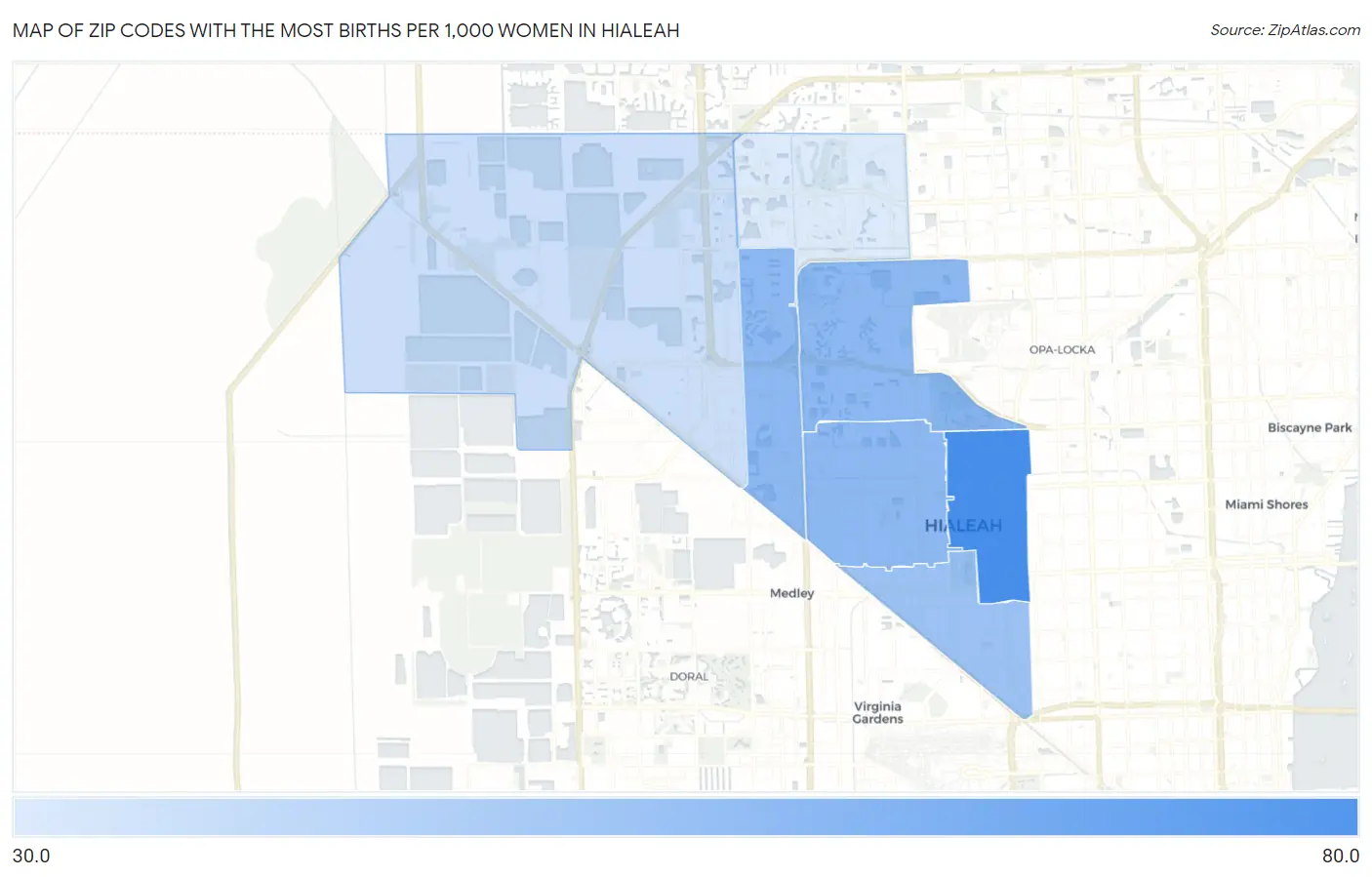 Zip Codes with the Most Births per 1,000 Women in Hialeah Map