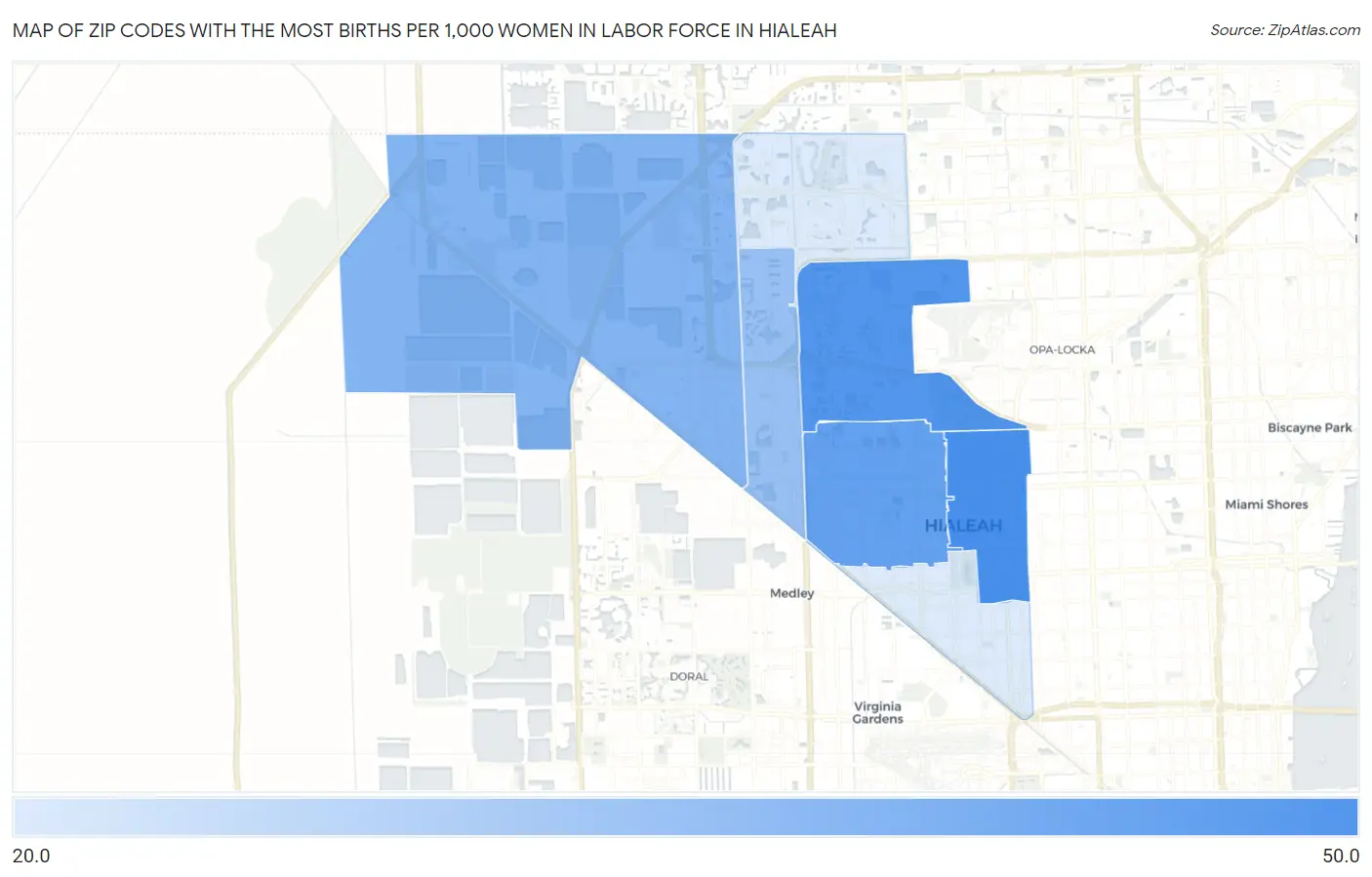 Zip Codes with the Most Births per 1,000 Women in Labor Force in Hialeah Map