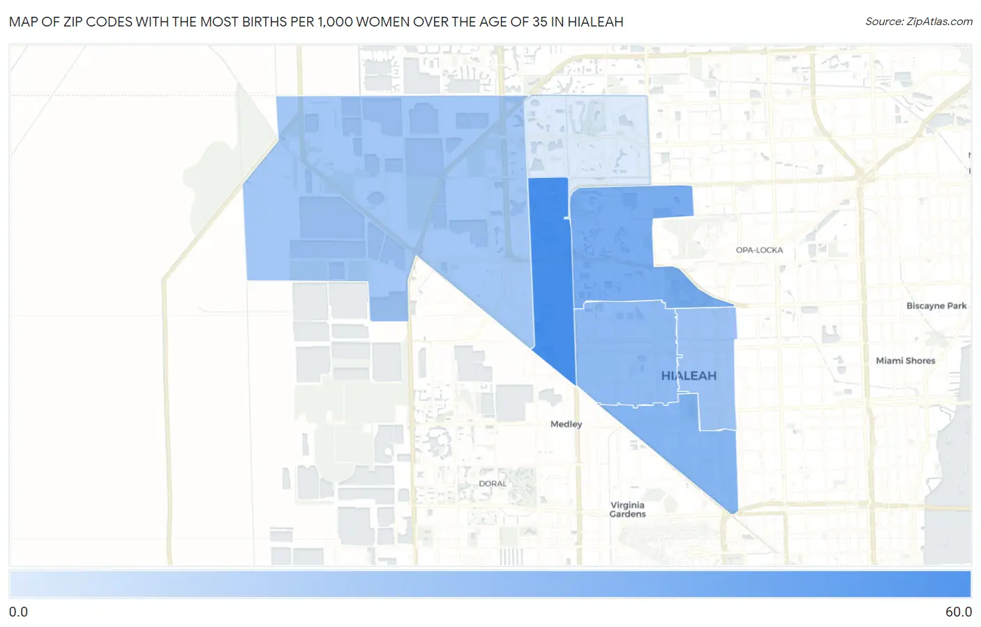 Zip Codes with the Most Births per 1,000 Women Over the Age of 35 in Hialeah Map