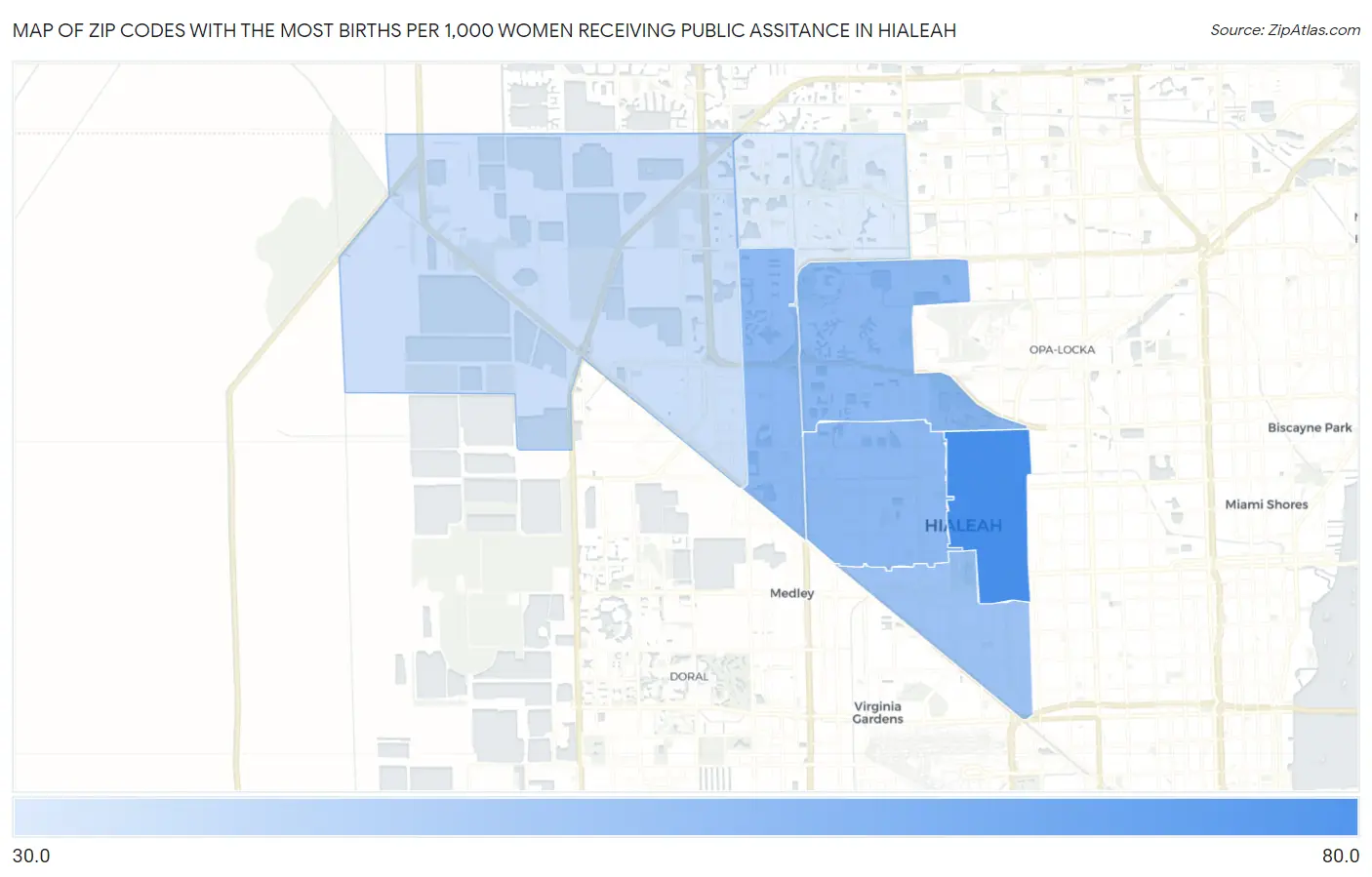 Zip Codes with the Most Births per 1,000 Women Receiving Public Assitance in Hialeah Map