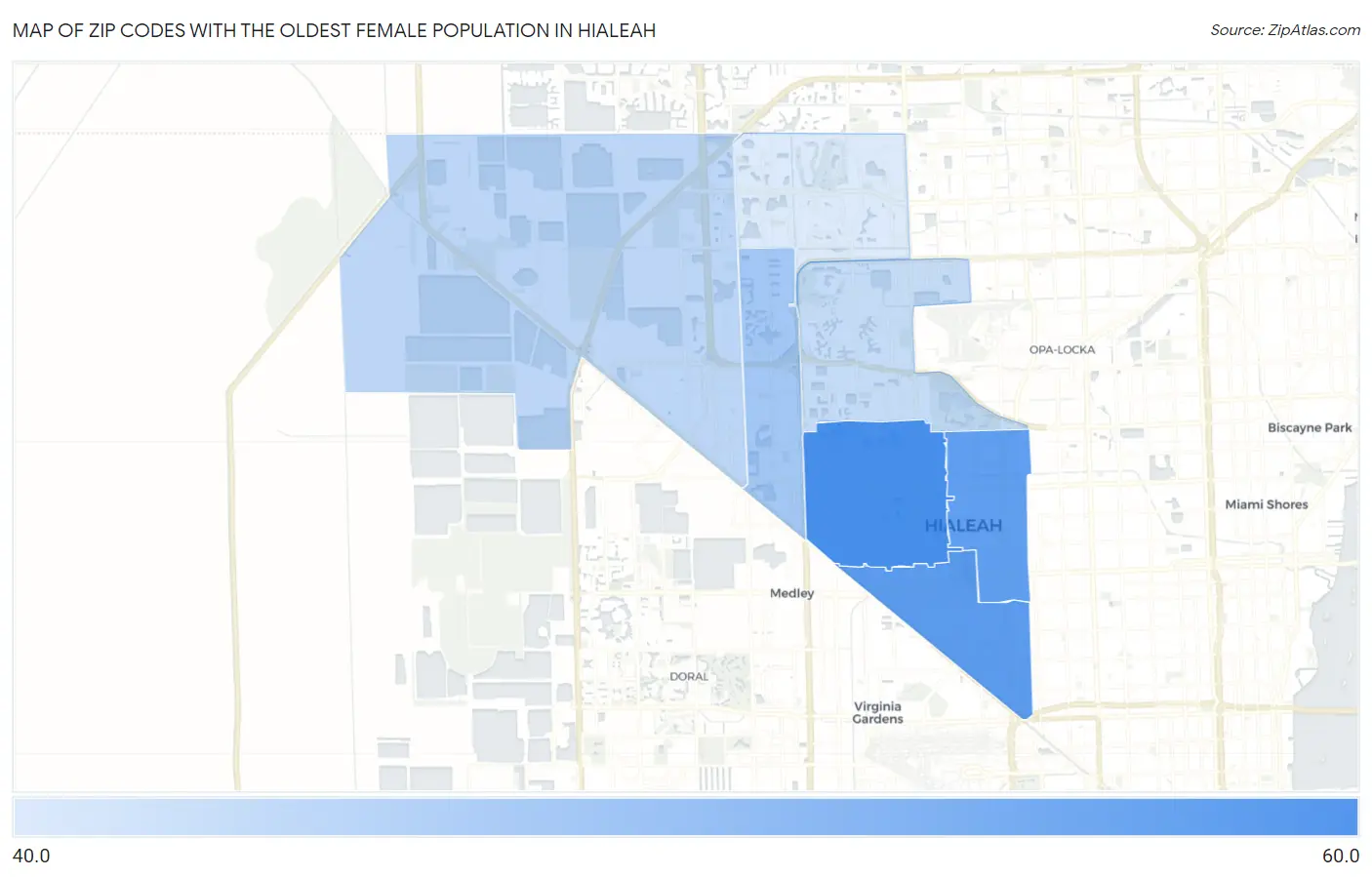 Zip Codes with the Oldest Female Population in Hialeah Map