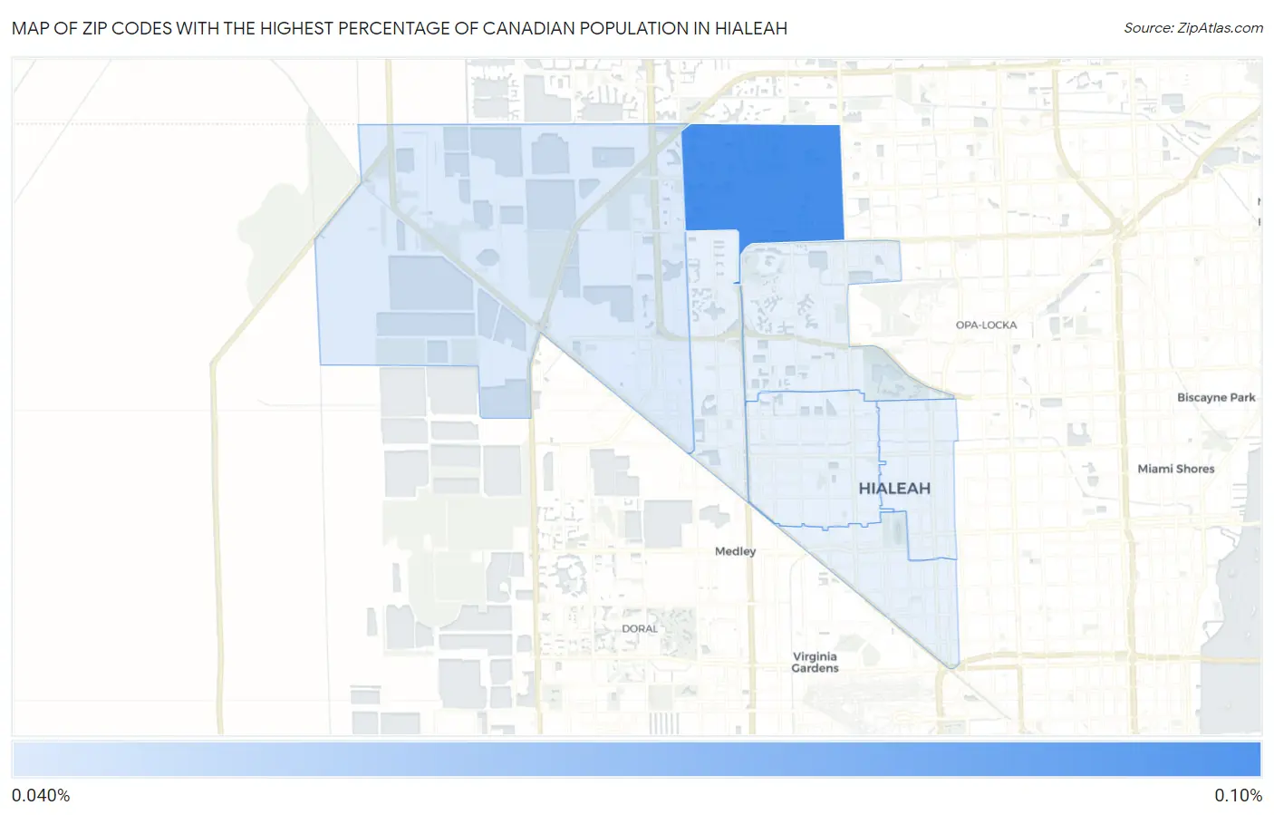 Zip Codes with the Highest Percentage of Canadian Population in Hialeah Map