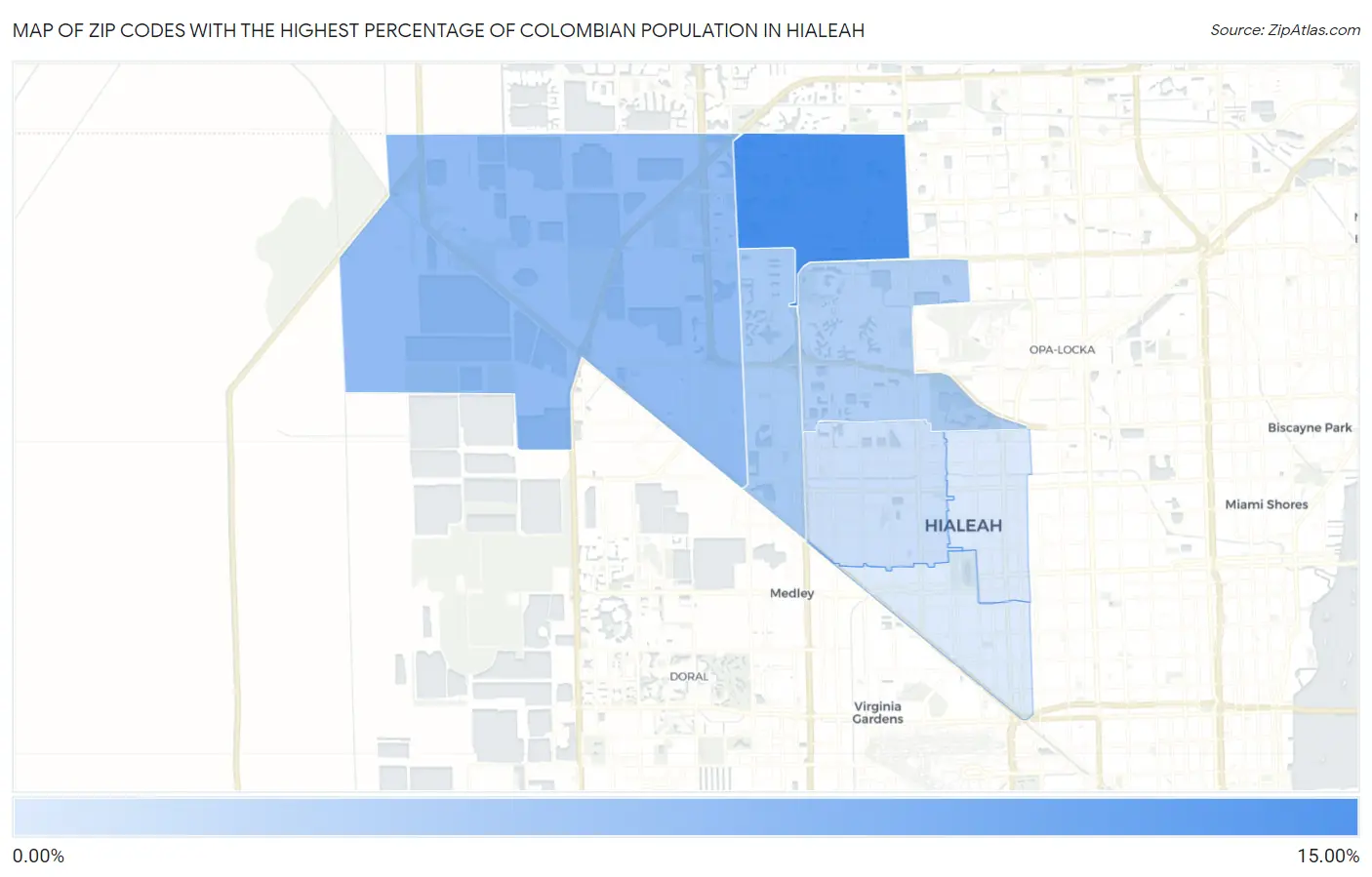 Zip Codes with the Highest Percentage of Colombian Population in Hialeah Map
