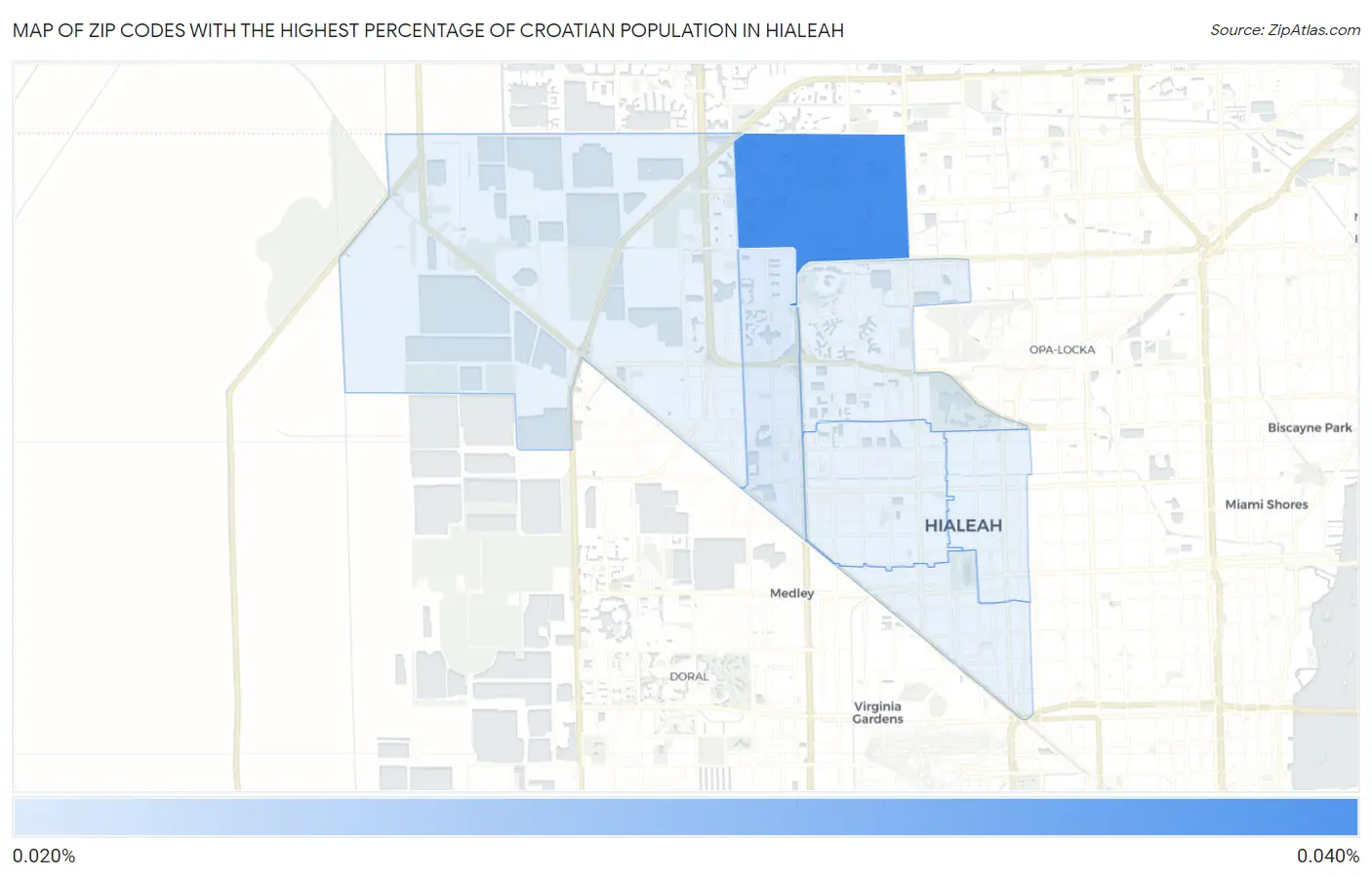 Zip Codes with the Highest Percentage of Croatian Population in Hialeah Map