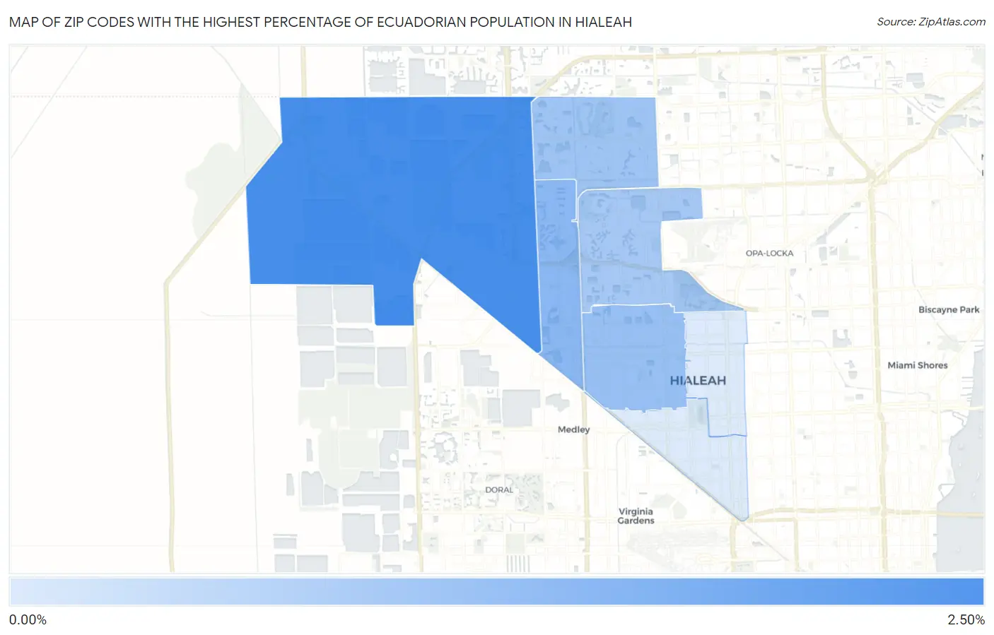 Zip Codes with the Highest Percentage of Ecuadorian Population in Hialeah Map